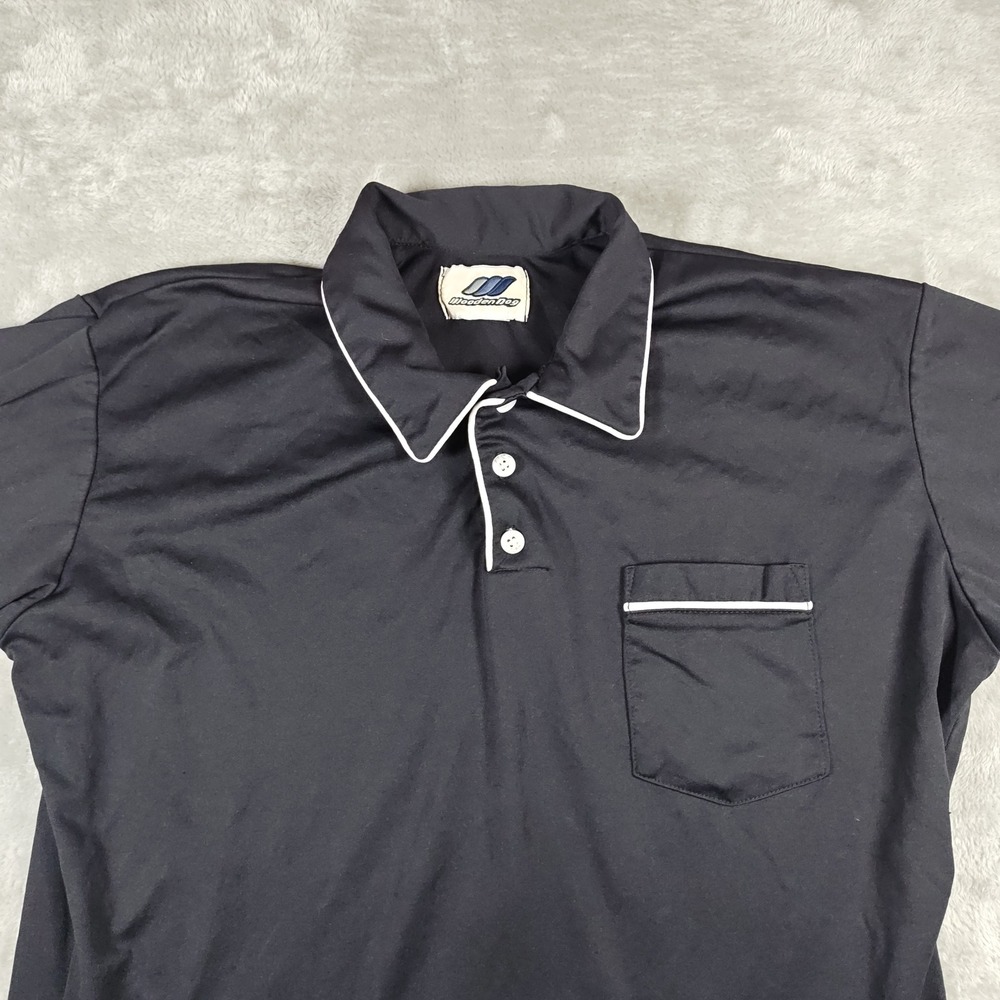 Vintage Disco Polo Shirt Men Small Contrast Piping Rockabilly Mod Wooden Dog 70s
